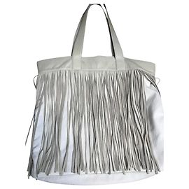 Rita & Zia Leather and fringed tote bag Beige Cream