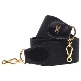 Tracolla modello Hermès in tela e pelle nera, hardware in metallo dorato per borse Hermès Nero