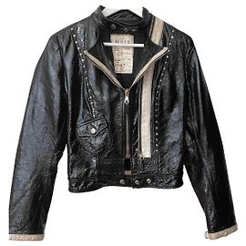 Guess Studded Patent Leather Jacket Black and Silver Black Silvery Metallic