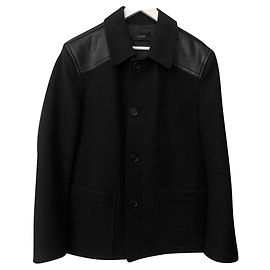 Joseph Melton wool coat with leather panels black Black