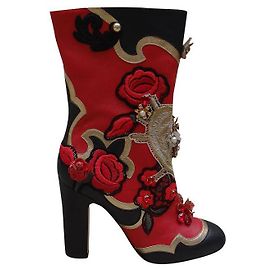 Dolce & Gabbana Botines Negro Roja Dorado