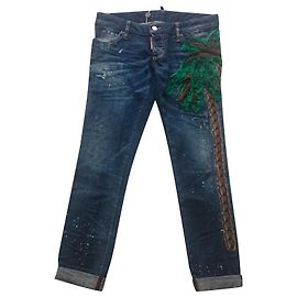 Jeans Dsquared2 Palm Tree Design Denim Bleu Taille Basse Bleu