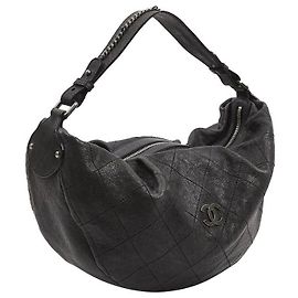 Bolsa de ombro Chanel em couro cinza escuro Cinza antracite