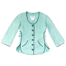 Chanel-chaqueta de tweed para pista-Turquesa