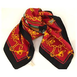 Pañuelo Cartier de seda negro rojo verde 90x90 cm Negro Roja Verde