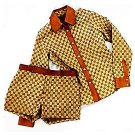 Gucci Camicia e pantaloncini GG Monogram GG e pelle vintage rare Tom Ford 38 Marrone Beige
