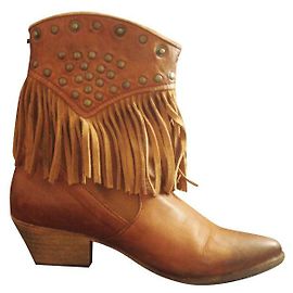 H by Hudson stud fringe ankle boots 37 camel Cognac