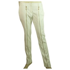 Philipp Plein-Philipp Plein Couture Aus Weiß Elfenbein Gold Freiliegende Reißverschlüsse Hosen Hosen Gr 42-Weiß