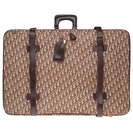 Valigia vintage Christian Dior in tela monogram obliqua e pelle marrone Marrone