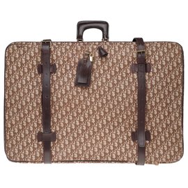 Christian Dior-Vintage Christian Dior suitcase in oblique monogram canvas and brown leather-Brown