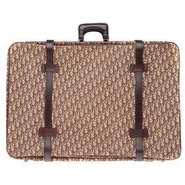 Christian Dior-Valise vintage Christian Dior en toile monogram oblique et cuir marron-Marron