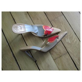 Rodolphe Menudier-Leather and tule mules, 38,5IT.-Beige