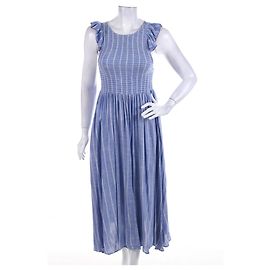 Free People Maxikleid Weiß Blau Viskose Weiß Blau