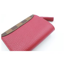 Louis Vuitton-Louis Vuitton Croisette Wallet in Damier ebony and red leather.-Brown,Red,Dark red