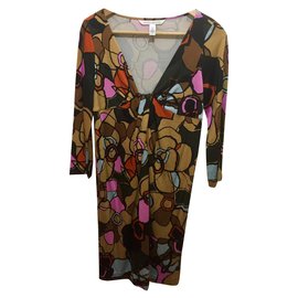 Diane Von Furstenberg-Robe en soie à motifs rétro DvF Elena-Multicolore