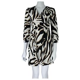 Diane Von Furstenberg Mavis Seidenkleid Schwarz Creme Karamell Schwarz Roh Karamell