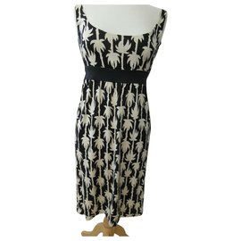 Diane Von Furstenberg-Vestido vintage con estampado de palma DvF-Negro,Crudo