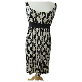 Diane Von Furstenberg Vintage-Kleid mit DvF-Palmendruck Schwarz Roh
