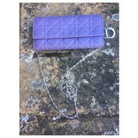 Christian Dior-Lady Dior Pochette-portefeuille  en cuir cannage lilas-Violet