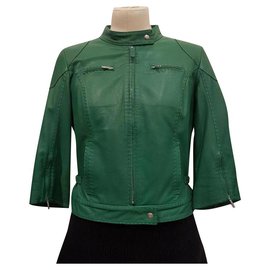 Fendi-FENDI Green leather jacket Sz.42-Green