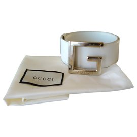 Gucci-Cinturón de cuero de Gucci-Plata,Blanco