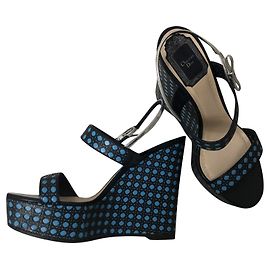 Christian Dior Leather Wedge Mules Black Black