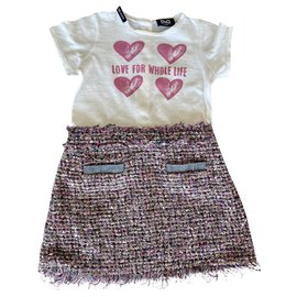 Vestido D&G Junior de Algodão e Tweed Multicor Multicor