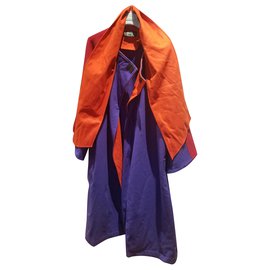 Autre Marque-Nathalie Garçon - Manteau cape grand col écharpe-Orange,Violet