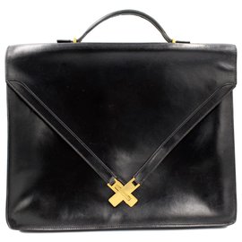 Hermès-Hermes Kelly briefcase in black leather.-Black