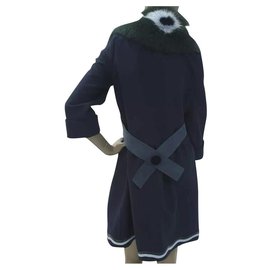 Fendi-$3850 FENDI Fur-Trimmed Wool Cashemere Blue Fox Coat  Sz.40-Blue