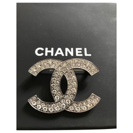 Autre Marque Chanel Brosche CC Silber
