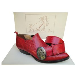 Sartore-low boots western vintage 80's Sartore p 37 avec ceinture assortie-Rouge