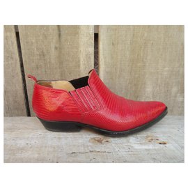 Sartore-botas baixas vintage ocidental 80Sartore p 37 com cinto combinando-Vermelho