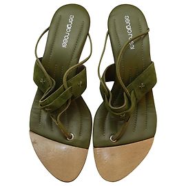 Sandali con tacco Sergio Rossi in pelle e legno verde Verde