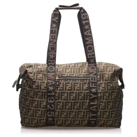 Fendi-Fendi Brown Zucca Nylon Travel Bag-Brown,Dark brown
