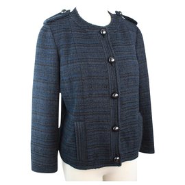 Giacca Chanel in tweed. Nero Blu Blu navy