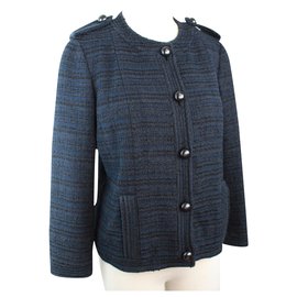 Chanel-Blazer Chanel en tweed.-Negro,Azul,Azul marino