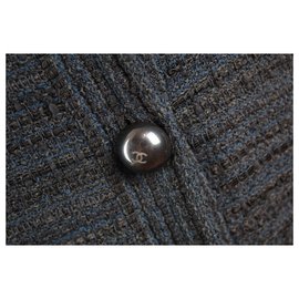 Chanel-Blazer Chanel en tweed.-Negro,Azul,Azul marino