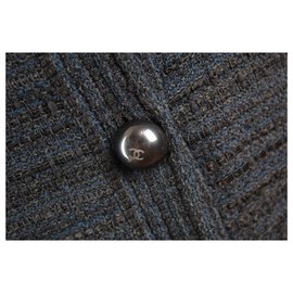 Chanel-Blazer Chanel em tweed.-Preto,Azul,Azul marinho