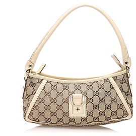 Gucci Brown GG Canvas D-Ring Abbey Pochette Brown White Beige