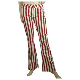 Dondup-Dondup Pantalones de verano de algodón con pierna acampanada de rayas rojas y blancas tamaño de pantalón 27-Blanco,Roja
