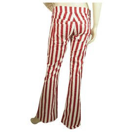 Dondup-Dondup Red & White Stripes Flare Leg Cotton Calças de verão calças tamanho 27-Branco,Vermelho