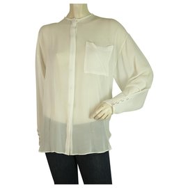 Autre Marque-Isabel Benenato Ivory See Through Sheer Silk Shirt Top Open Back Blouse size 40-Cream