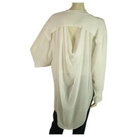 Autre Marque-Isabel Benenato Marfil Transparente Camisa de seda pura Parte superior abierta espalda Blusa 40-Crudo