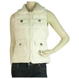 Juicy Couture Ivory Zipper Front sans manches Puffer Vest Jacket taille S Écru