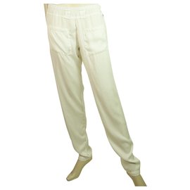 Autre Marque-Pantalones de pantalón Maria Calderara Off White Elastic Waist Pockets - talla IT 2-Blanco