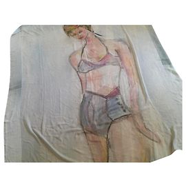 Autre Marque Foulard carré impression oeuvre de Soffya Multicolore
