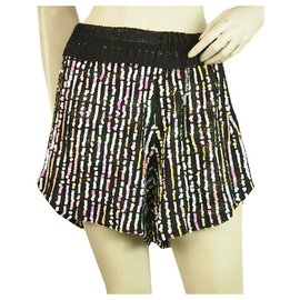 Autre Marque-Estúdio 85 Preto com lantejoulas multicoloridas Clubwear Shorts Calças Calças-Multicor