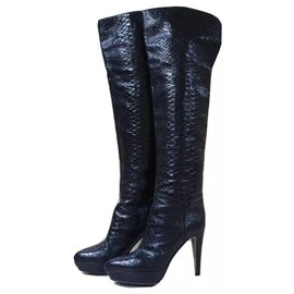 Sergio Rossi Python Platform Heels Boots Sz. 39.5 Noir