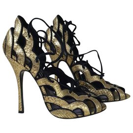 Tom Ford Tom  Ford Python Leather Shoes Heels Sz 38.5 Black Golden